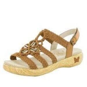 ALEGRIA Jen-647 Jena Cognac Brown Braided Woven Slingback Sandals Size 41 US 10